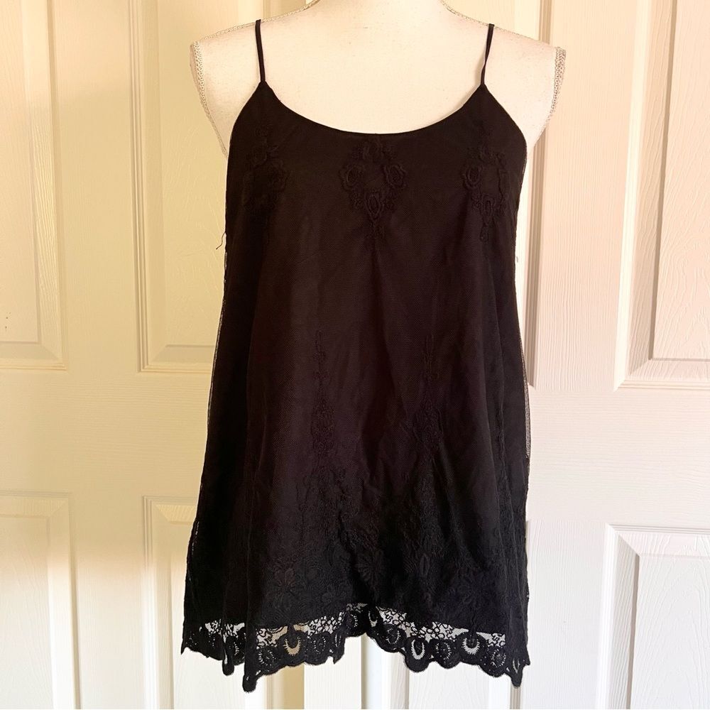 Chaser Black Floral Lace Back Cami Top Medium NEW